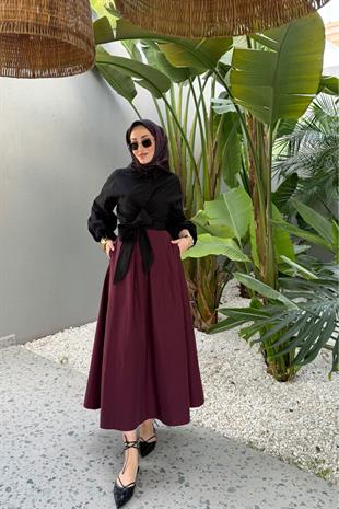 Prenses çan etek-bordo - vakronline