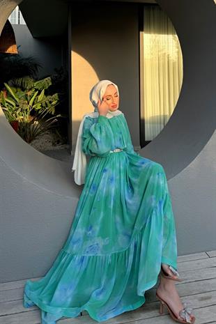 Cherry elbise-mavi - vakronline