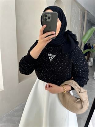 Ges full taşli sweat-si̇yah - vakronline