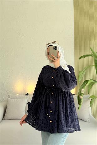 Broşlu Özel Tasarım Ceket-Lacivert