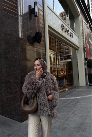 Tesettür Curly Tasarım Kürk -Vizon
