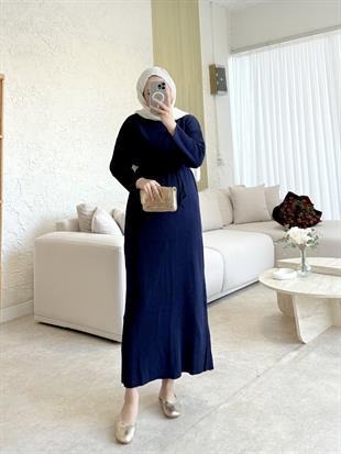 Triko elbise-lacivert - vakronline