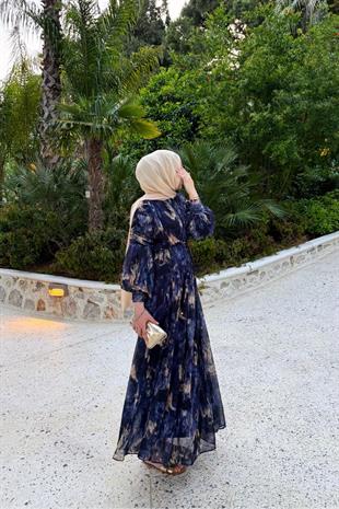 Laide astarlı elbise-lacivert - vakronline
