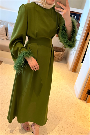 Kolları tüylü i̇thal elbise-olivie- vakronline