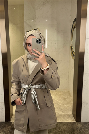 Pelerin Detaylı Premium Trençkot-çağla