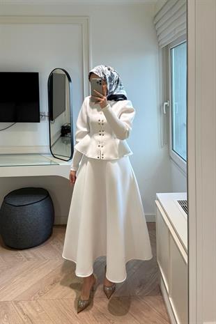 Puf Scuba Etekli Takım-Beyaz