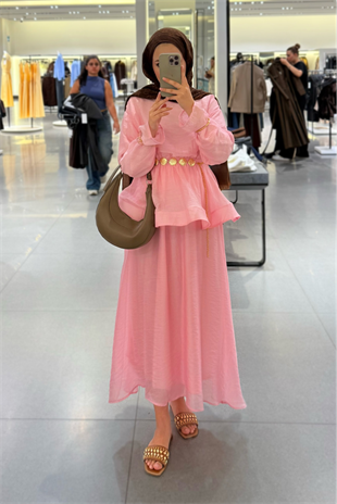 Tesettür Candy Elbise-Pembe