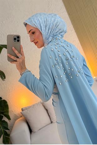 Mariana taşlı özel seri elbise-bebe mavisi- Vakronline