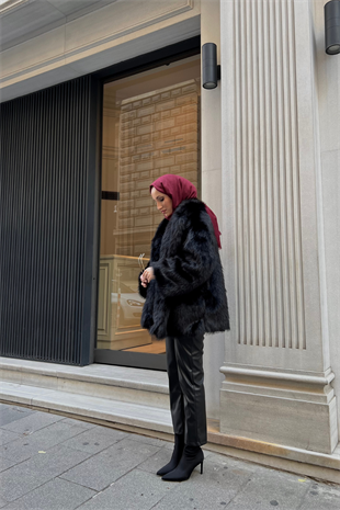 Premi̇um kürk kaban - siyah - vakronline