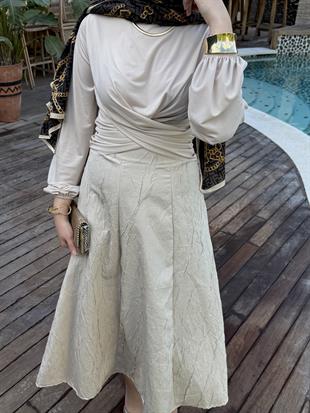 Linda etekli takım-bej - vakronline
