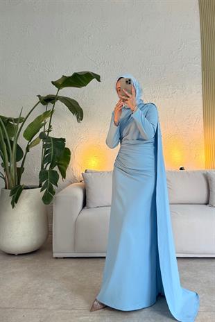 Mariana taşlı özel seri elbise-bebe mavisi- Vakronline