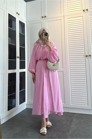 Balon kol etekli takım-pembe - Vakronline