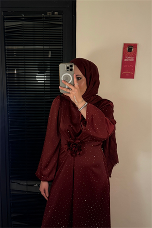 Francisco taşlı elbise bordo - vakronline