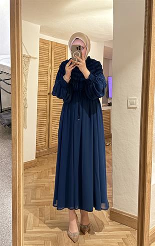 Swan şifon elbise-lacivert - vakronline