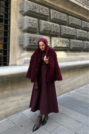 Tesettür Curly Tasarım Kürk -Bordo