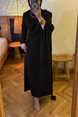 Şal detaylı volan elbise -acı kahve (ön sipariş) vakronline - Vakronline