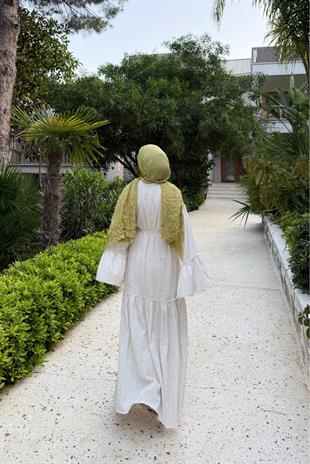 Soft keten natural elbise - Vakronline