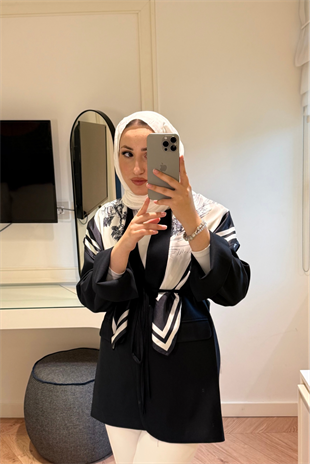 Tesettür Kol Yırtmaç Detaylı Ceket-Lacivert