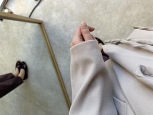 Biyeli astarlı kaşe ceket- bej - vakronline