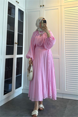 Balon kol etekli takım-pembe - Vakronline