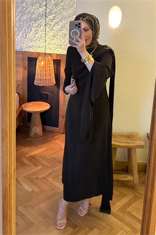 Şal detaylı volan elbise -acı kahve (ön sipariş) vakronline - Vakronline