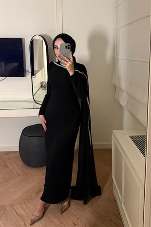 Milena Taşlı Premium Elbise-Siyah (ÖN SİPARİŞ)