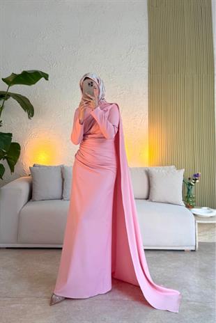 Mariana taşlı özel seri elbise -pembe - Vakronline