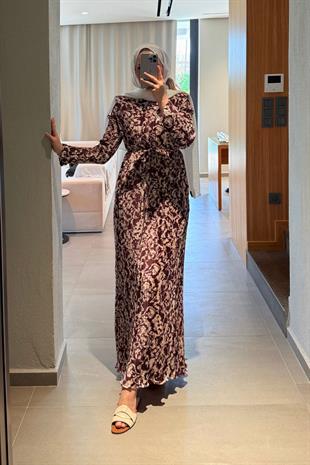 Vatkalı elbise-bordo - vakronline