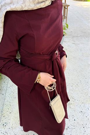 Diana keten elbise-bordo - Vakronline