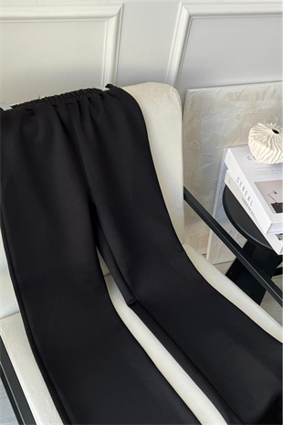 Paçası Yırtmaçlı Scuba Pantolon-Siyah 