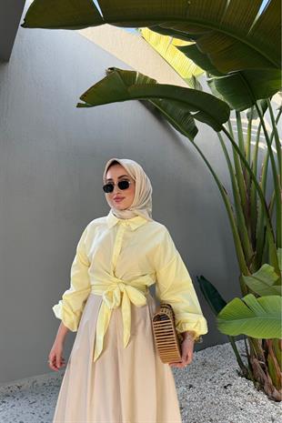 Balon kol gömlek-lemon - vakronline