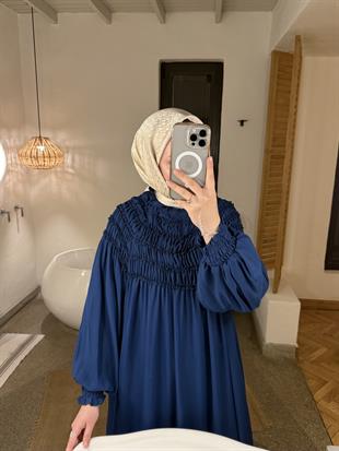 Swan şifon elbise-lacivert - vakronline