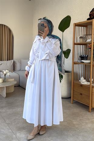 Keten Premium Elbise-Beyaz