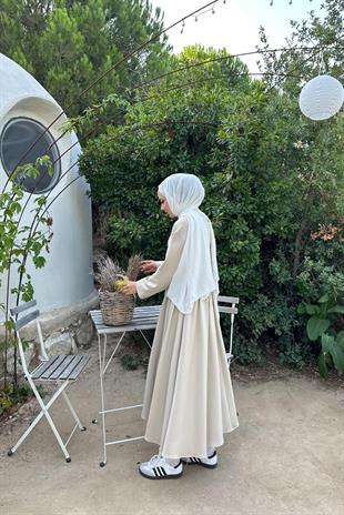 Oysh kumaş etekli takım-bej - vakronline