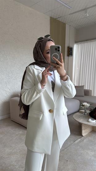 Blazer ceketli takım -beyaz - vakronline