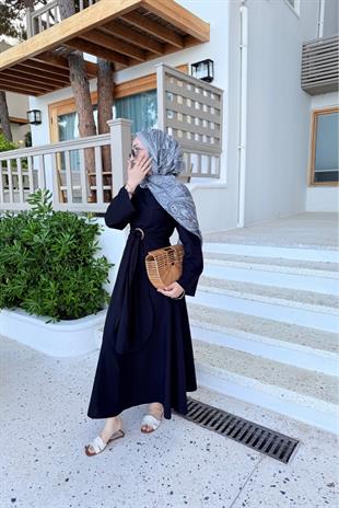 Diana keten elbise-siyah - Vakronline