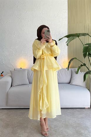 Tesettür Candy Elbise-Sarı