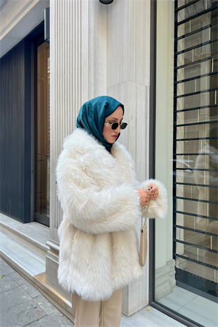 Premi̇um kürk kaban - ekru - vakronline