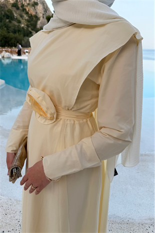 Gül kemerli elbise-butter yellow - Vakronline