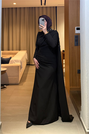Mariana taşlı özel seri elbise -siyah  - Vakronline