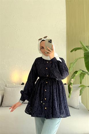 Broşlu Özel Tasarım Ceket-Lacivert