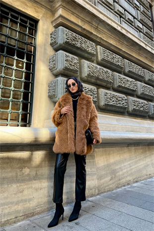 Premi̇um kürk kaban - kahve - vakronline