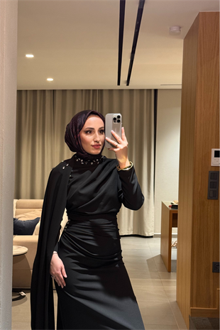 Mariana taşlı özel seri elbise -siyah  - Vakronline