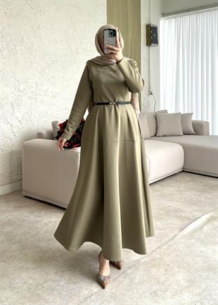 Dara kemerli scuba elbise-yağ yeşili - vakronline