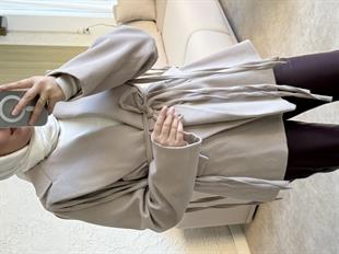 Biyeli astarlı kaşe ceket- bej - vakronline