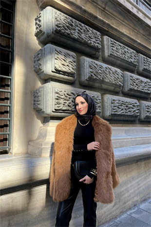 Premi̇um kürk kaban - kahve - vakronline