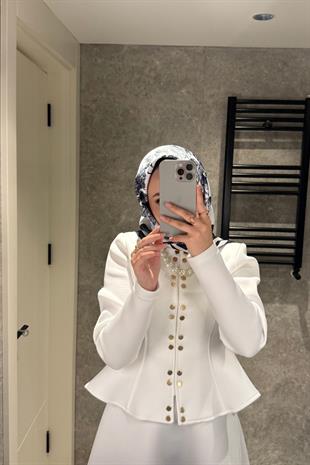 Puf Scuba Etekli Takım-Beyaz