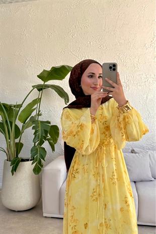 Senra Asimetrik Kesim Elbise - SARI