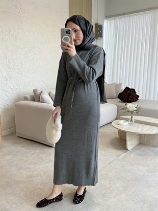 Triko elbise-gri - vakronline