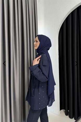 Night işıltılı trençkot-lacivert - vakronline